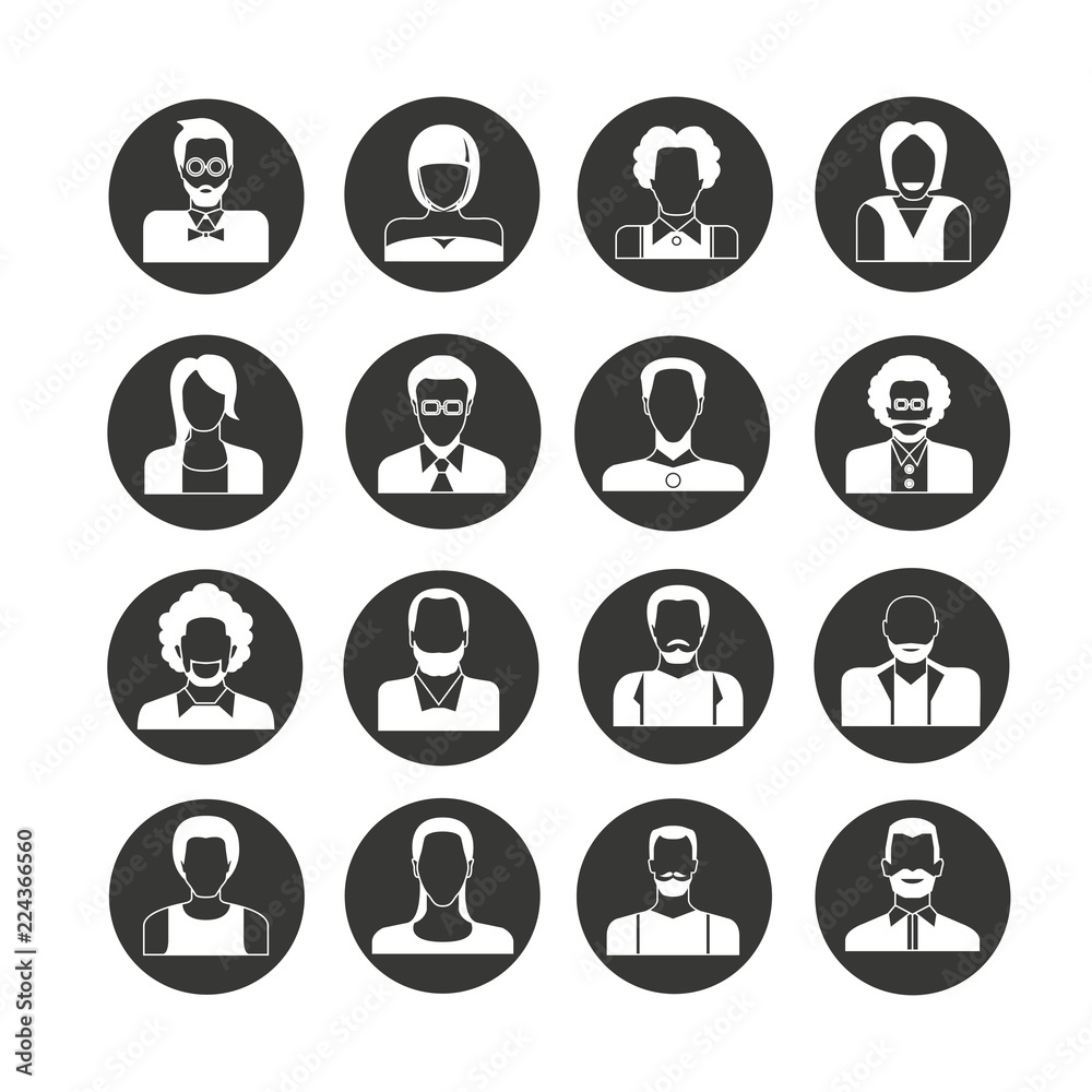 people avatar icon set in circle buttons