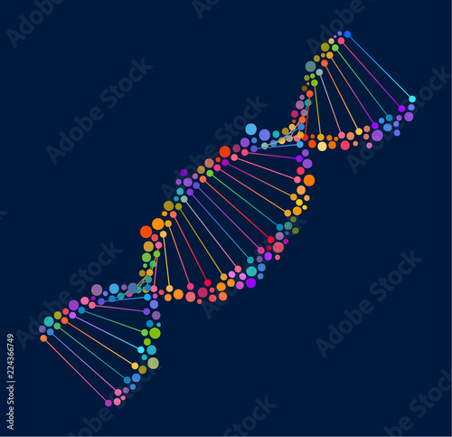 Abstraction of DNA, double helix consisting of colorful dots, eps10 vector