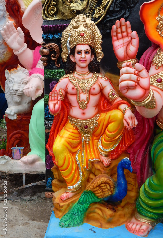 Close-up view of Indian Hindu God Vishnu idol in a temple