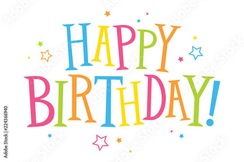 Wall Mural HAPPY BIRTHDAY hand-drawn letters banner with stars