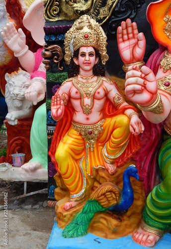  Close-up view of Indian Hindu God Vishnu idol in a temple