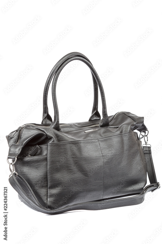 Naklejka premium Elegant fashionable leather bag on white background