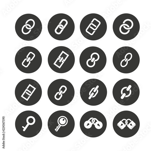 chain and link icon set in circle buttons