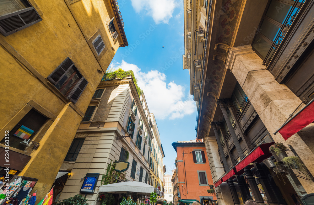 Beautiful buildings in Via delle Muratte in Rome