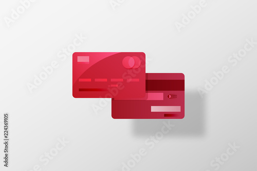 Vector illustration of detailed glossy red credit card isolated on white background
