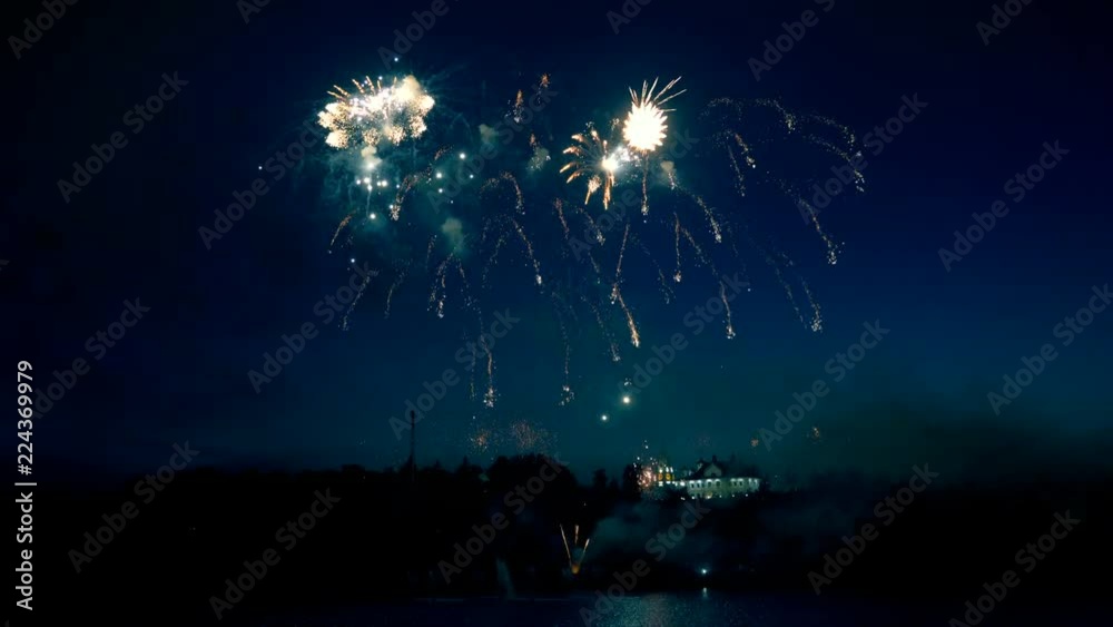 Fireworks' display. Multiple fireworks in the sky. Fireworks' display. Multiple fireworks in the sky.