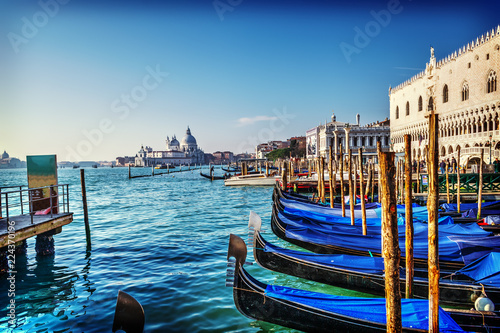 World famous gondolas in Venice lagoon