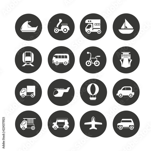 transportation icon set in circle buttons