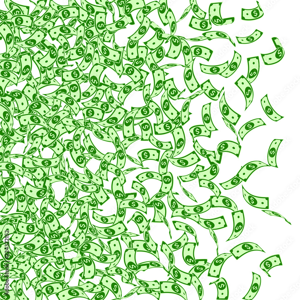 Fototapeta premium American dollar notes falling. Small USD bills on 