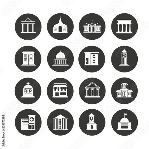 building icon set in circle buttons