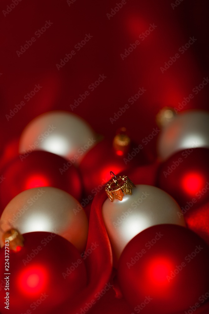 Christmas Baubles with the Red Silk in the Background Christmas Baubles with the Red Silk in the Background