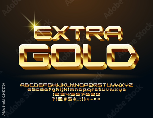 Chic Golden 3D Font. Luxury Alphabet Letters, Numbers and Symbols.