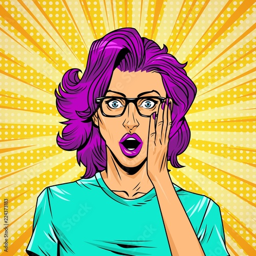Comic surprised attractive girl