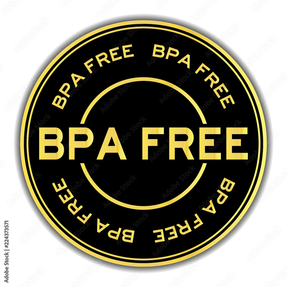 Gold and black color sticker in word BPA (abbreviation of Bisphenol A) free on white background