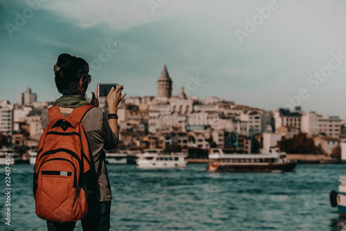 Photography tourist takes pictures in istanbul