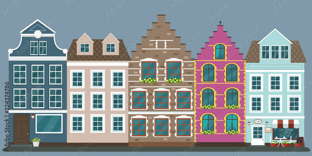 Set of european colorful old houses