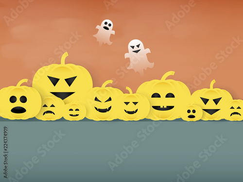 Happy day halloween with pumpkins Patty and ghost boo text space