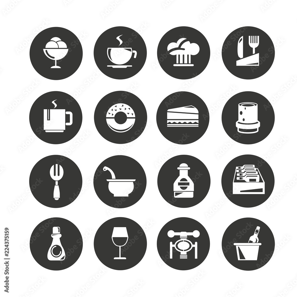 food and drinks icon set in circle buttons