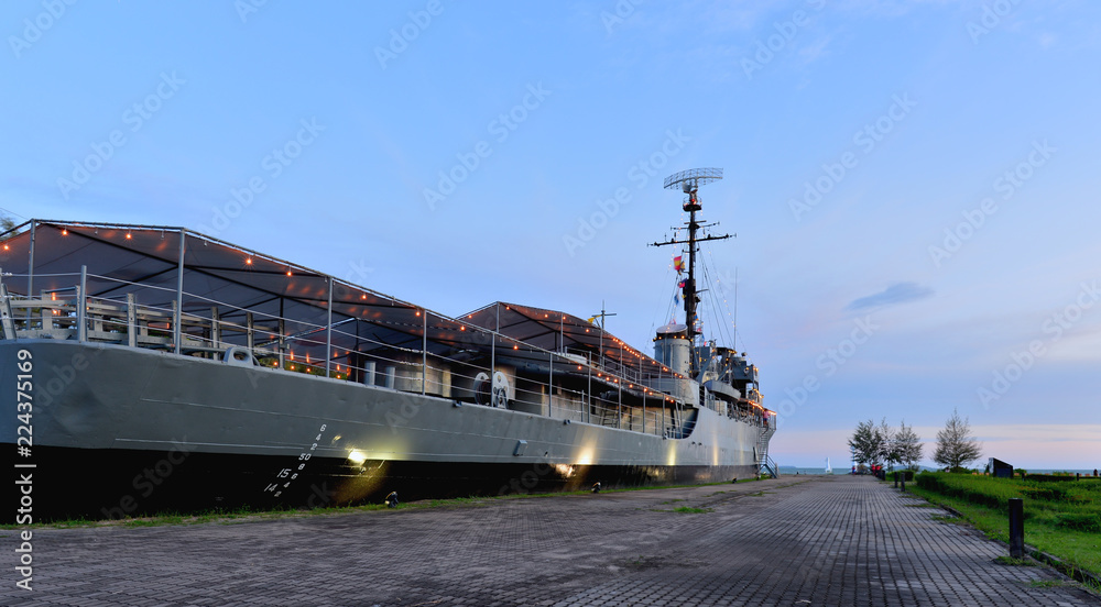Fototapeta premium Vacations at warship memorial in Rayong province, Thailand 