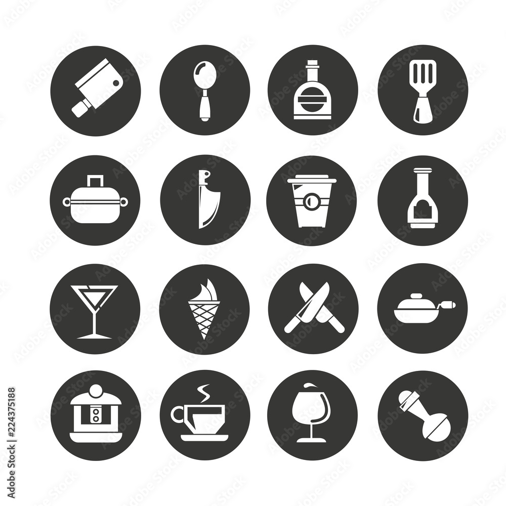 kitchen icon set in circle buttons
