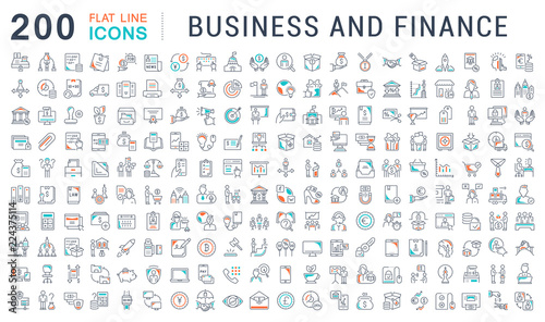 Set Vector Line Icons of Business and Finance. photo