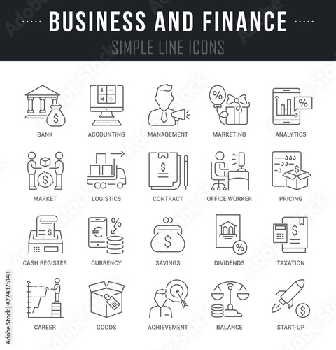 Set Vector Line Icons of Business and Finance.