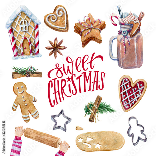 Sweet christmas set of watercolor elements