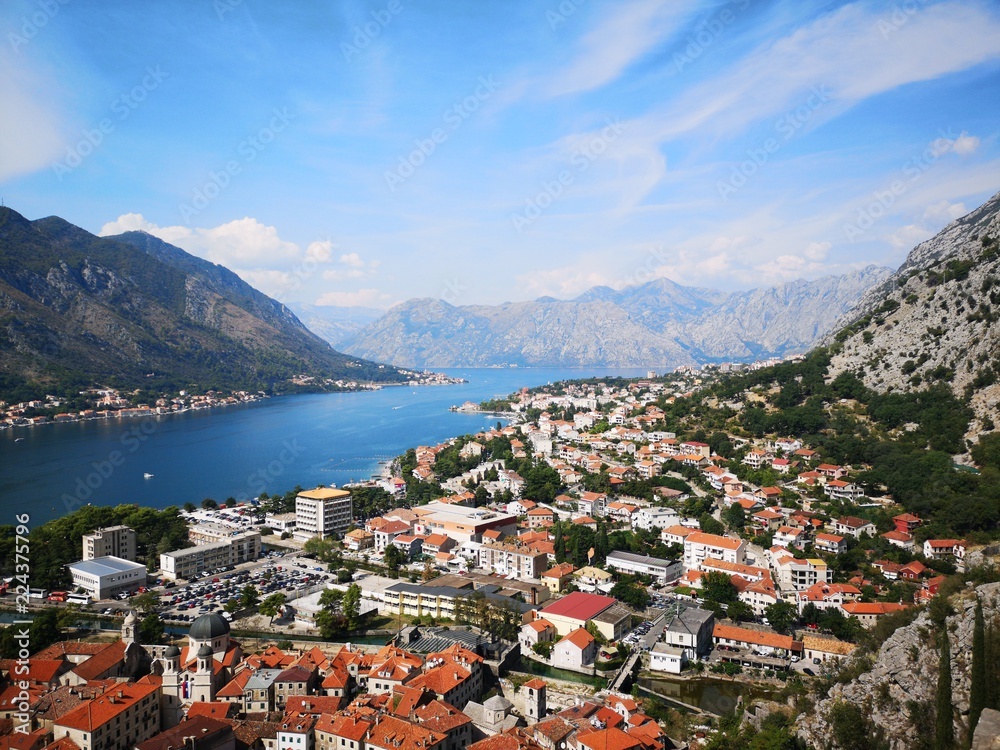 Stunning Scenic Views from Various Stages of Climb up the Castle of San Giovanni in Kotor Montenegro containing Blue Sea and Mountain Views