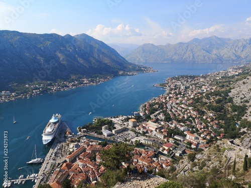 Stunning Scenic Views from Various Stages of Climb up the Castle of San Giovanni in Kotor Montenegro containing Blue Sea and Mountain Views