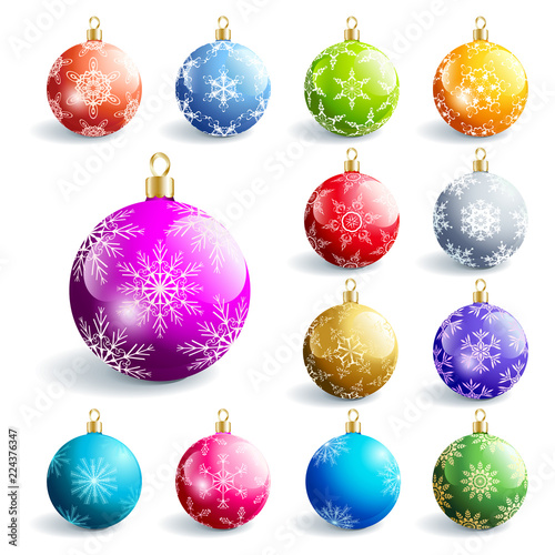 Set of colorful glowing christmas balls