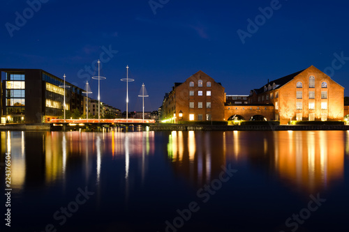 Beautiful night view of the architecture of Copenhagen. City landscape.