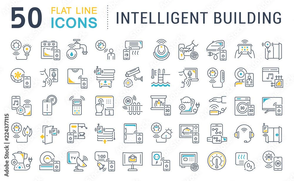 Set Vector Line Icons of Intelligent Building. Set Vector Line Icons of Intelligent Building.