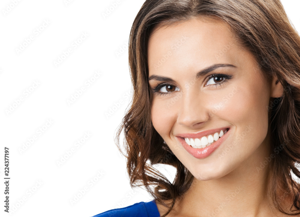 Happy smiling young woman, over white Happy smiling young woman, over white