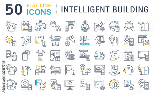 Set Vector Line Icons of Intelligent Building.