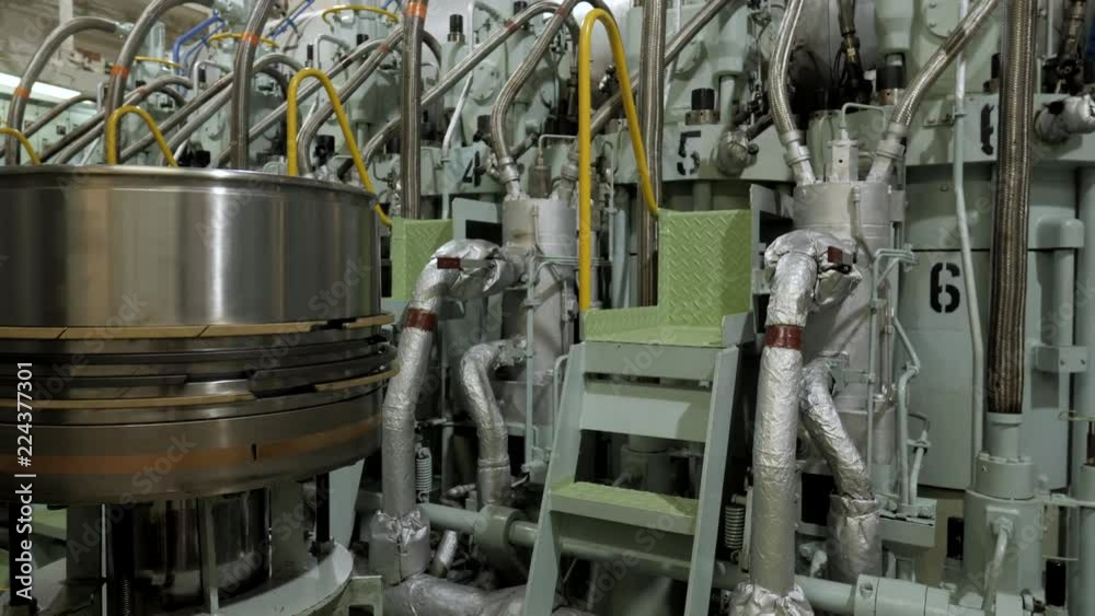 Piston near diesel engine of ship