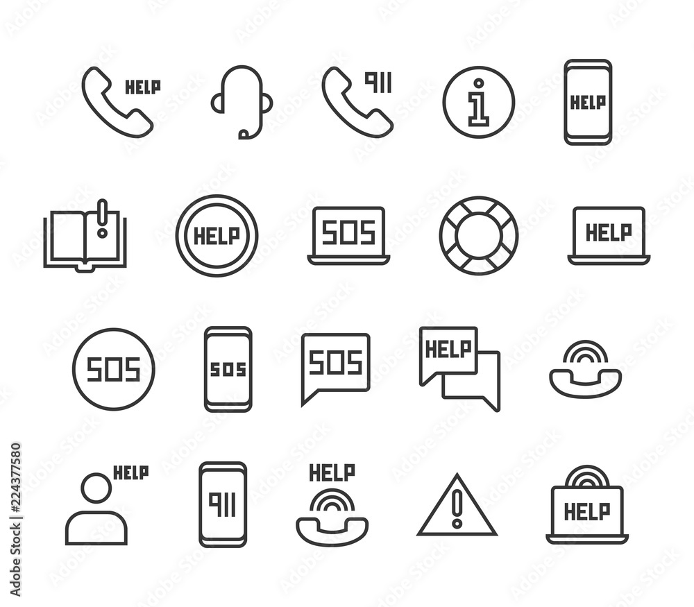 Set of Help Support SOS Vector Line Icons. Editable Stroke. 48x48 Pixel Perfect. Set of Help Support SOS Vector Line Icons. Editable Stroke. 48x48 Pixel Perfect.