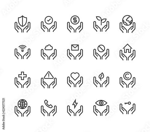 Set of Hands Support Vector Line Icons. Editable Stroke. 48x48 Pixel Perfect.