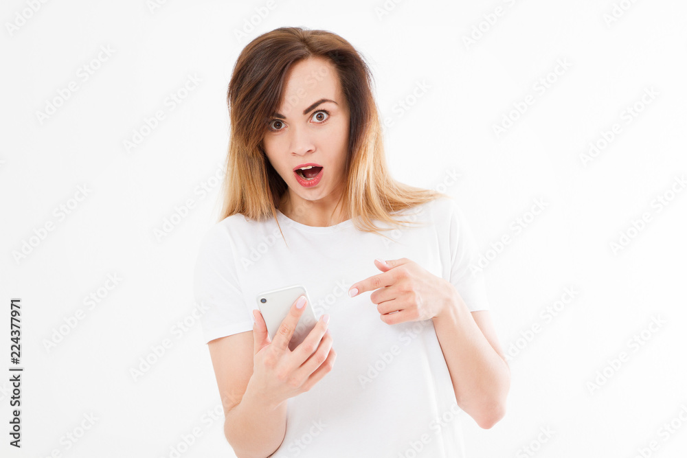 shocked look at phone, portrait surprised young girl,woman looking at smartphone seeing bad news or photos with stunned emotion on face open mouth,human reaction expression,copy space shocked look at phone, portrait surprised young girl,woman looking at smartphone seeing bad news or photos with stunned emotion on face open mouth,human reaction expression,copy space
