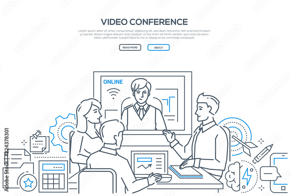 Video conference - modern line design style banner Video conference - modern line design style banner