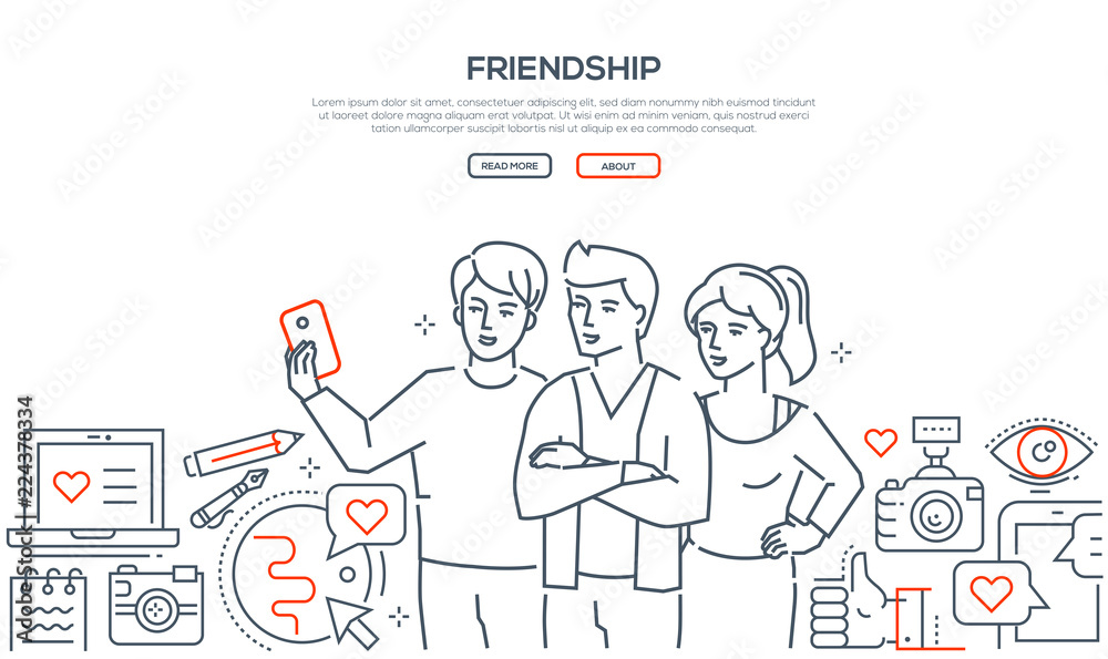 Friendship - line design style vector web banner Friendship - line design style vector web banner