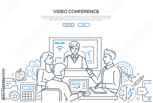 Video conference - modern line design style banner