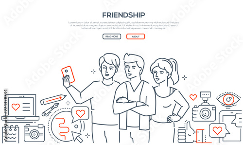 Friendship - line design style vector web banner