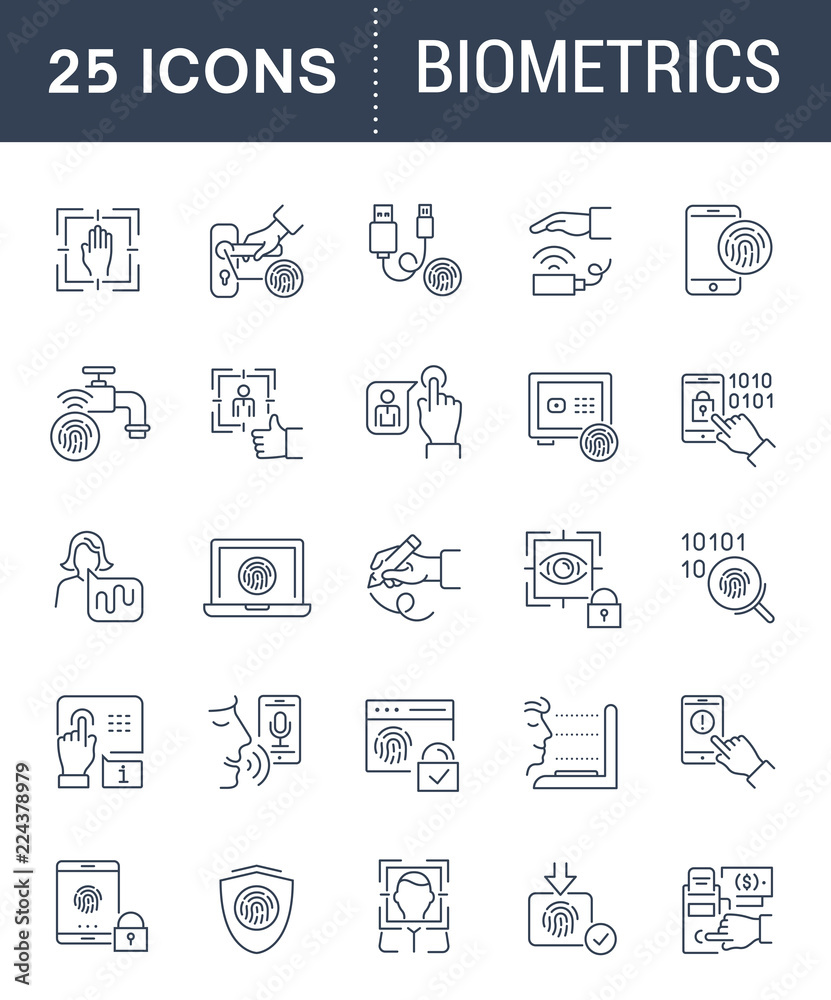 Set Vector Line Icons of Biometrics.