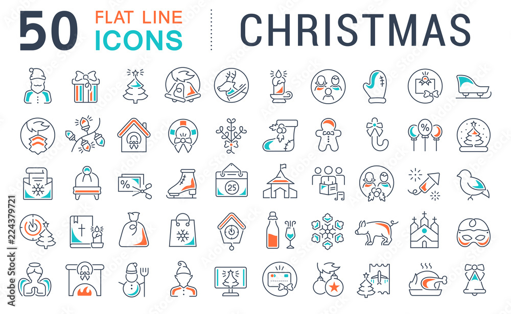 Set Vector Line Icons of Christmas. Set Vector Line Icons of Christmas.
