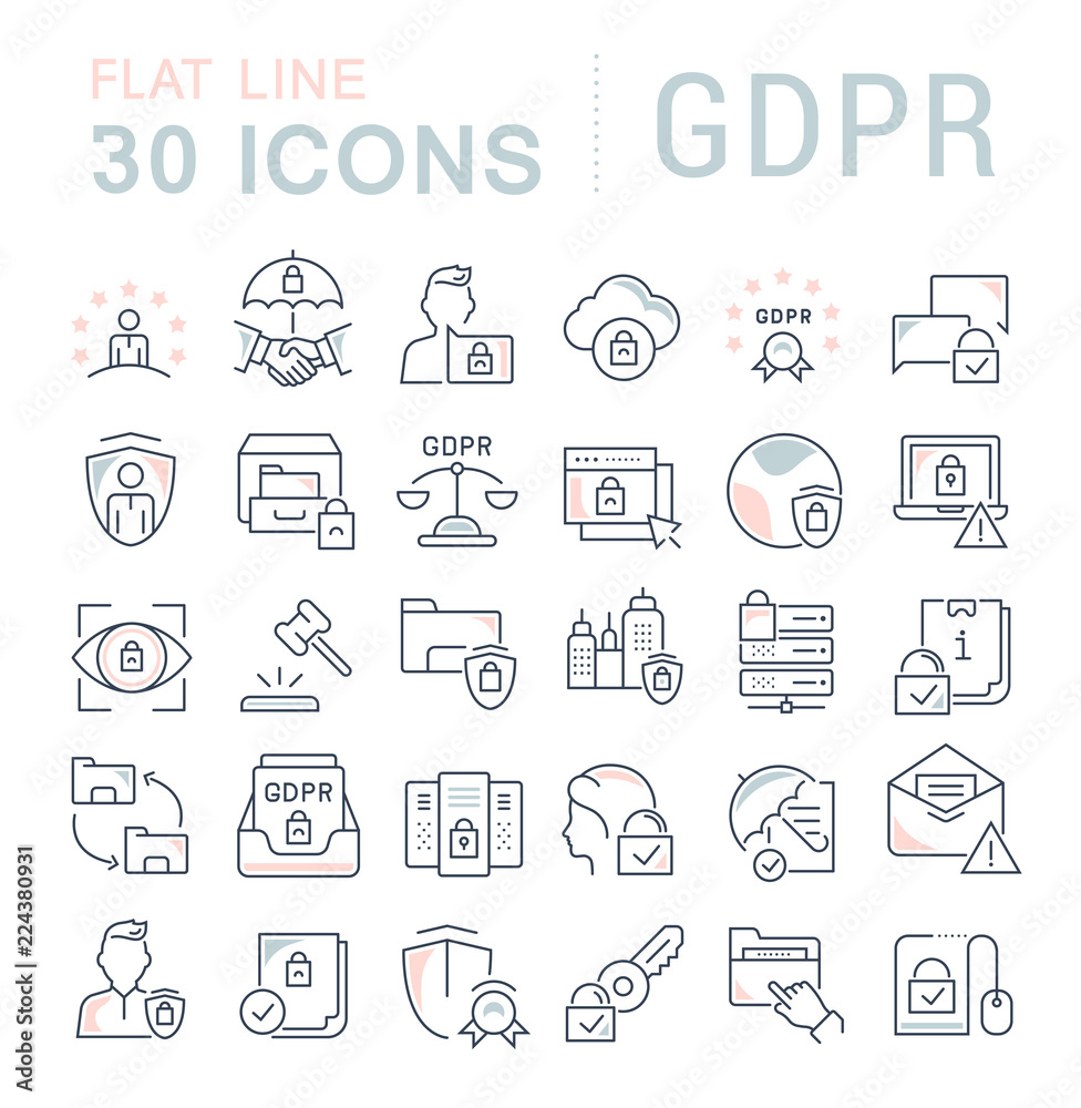 Set Vector Line Icons of GDPR. Set Vector Line Icons of GDPR.