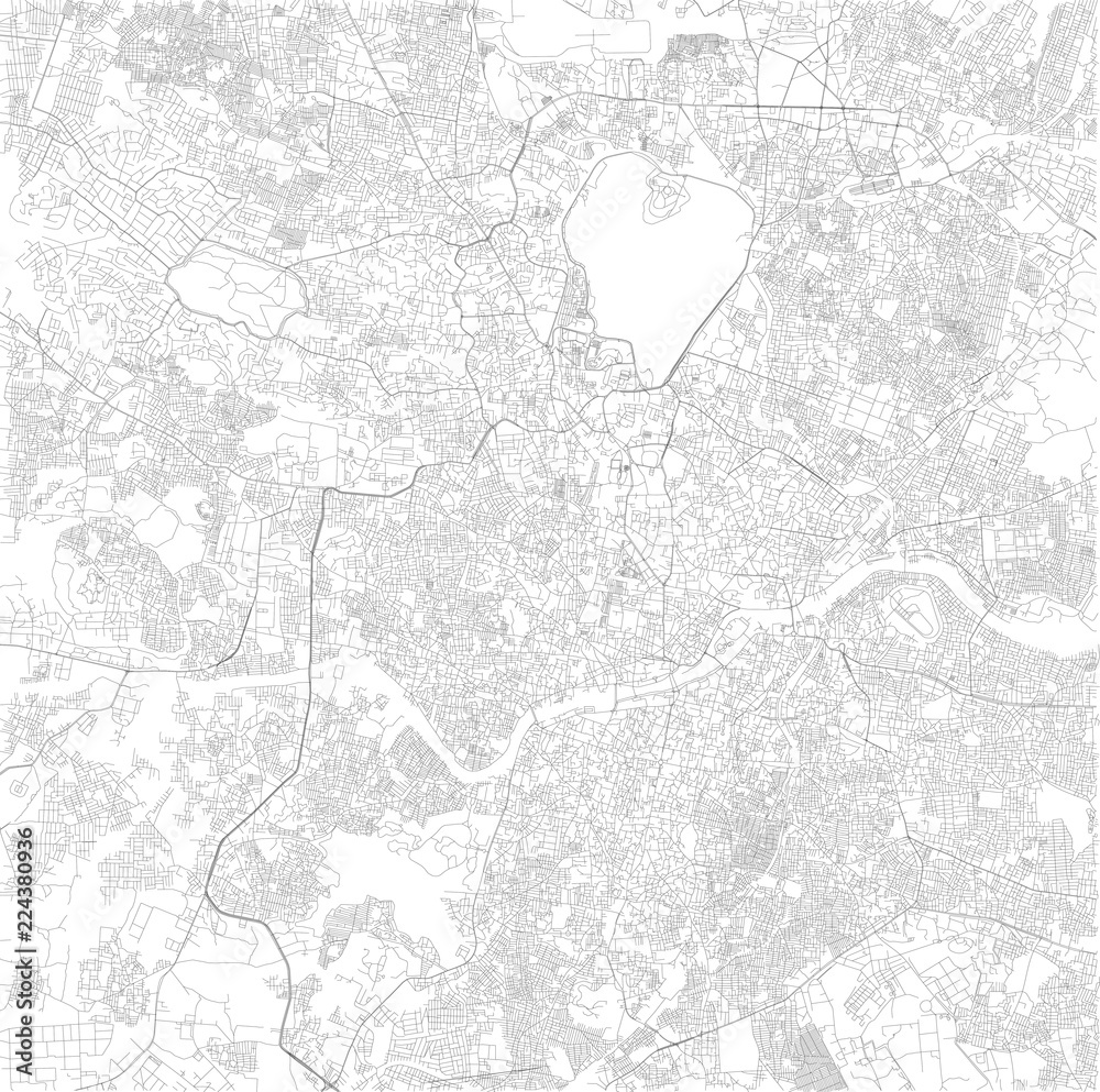 Fototapeta premium Cartina di Hyderabad, Telangana, vista satellitare, mappa in bianco e nero. Stradario e mappa della città. India