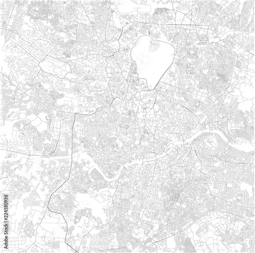 Cartina di Hyderabad, Telangana, vista satellitare, mappa in bianco e nero. Stradario e mappa della città. India