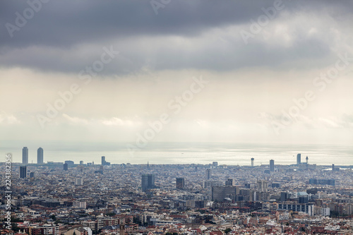 General city view from lookout of Collserola mountain Barcelona.