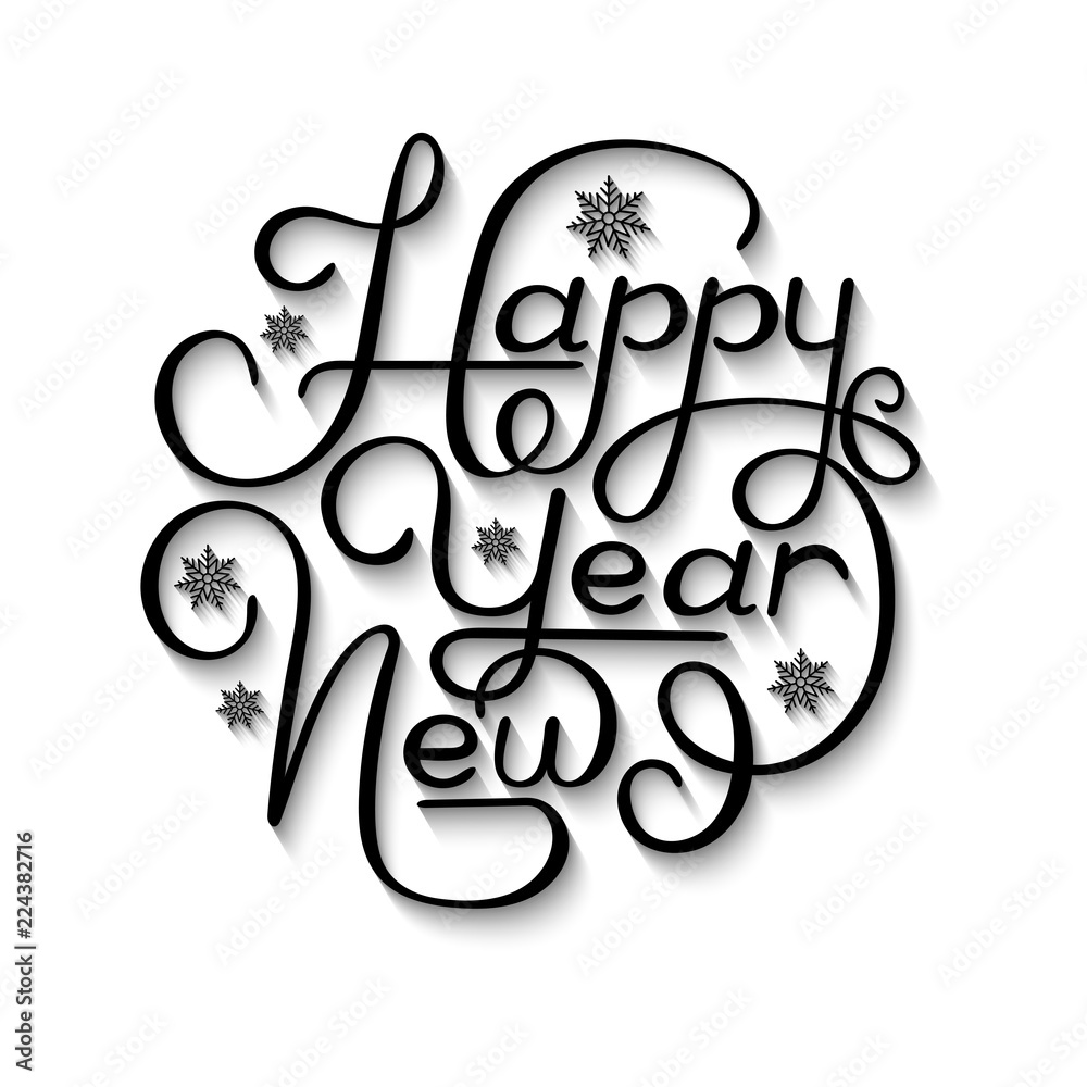 Black Happy New Year inscription with snowflakes. Black Happy New Year inscription with snowflakes.