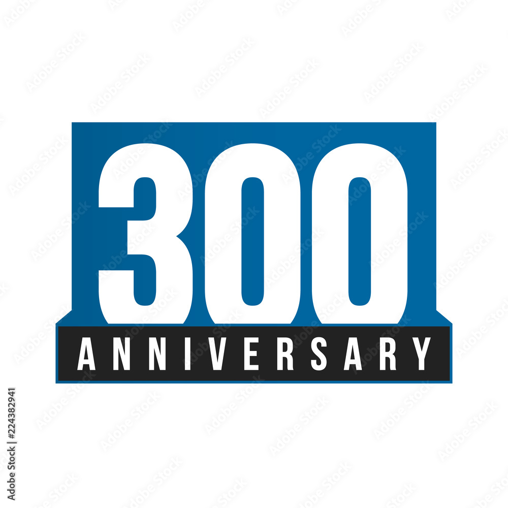 300th Anniversary vector icon. Birthday logo template. Greeting card design element. Simple business anniversary emblem. Blue strict style number. Isolated vector illustration on white background. 300th Anniversary vector icon. Birthday logo template. Greeting card design element. Simple business anniversary emblem. Blue strict style number. Isolated vector illustration on white background.